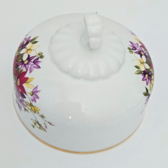 Paragon Bone China White Purple Flower Festival Floral Covered Butter Dish Plate - Picture 5 of 7